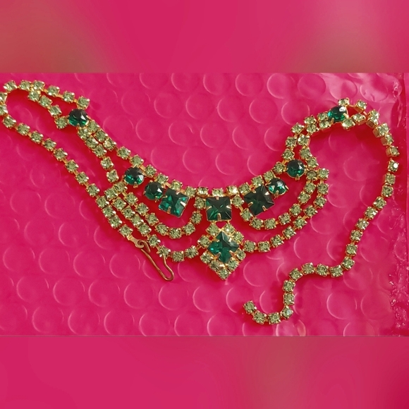 Vintage green rhinestone choker - Picture 2 of 8